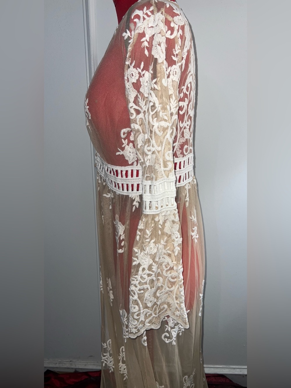 Forever 21 Sheer Lace Embroidered Long Robe Duster Creamsize Medium - Picture 5 of 11